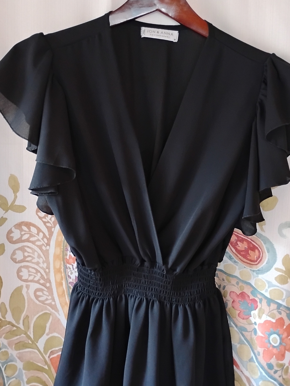 Jon & Anna Black V-Neck Midi Blouse with Flutter Sleeves